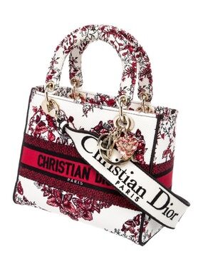 Dior White and Red Floral Lady Dior with Gold Hardware